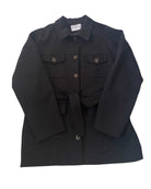 Black jacket with a belt on a white background