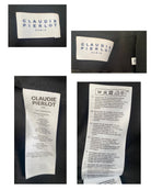 Collage of Claudie Pierlot labels on black fabric background