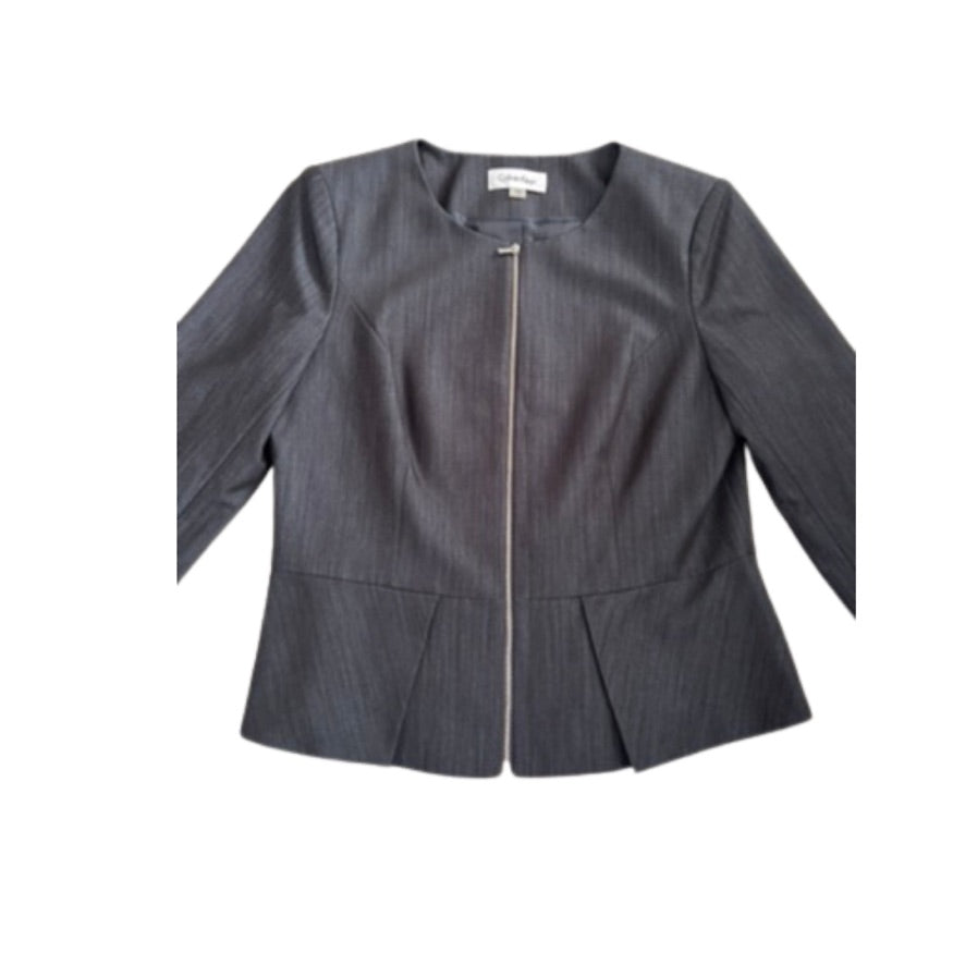 Dark gray peplum jacket with a zipper on a white background