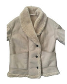 Beige shearling jacket with buttons on a white background