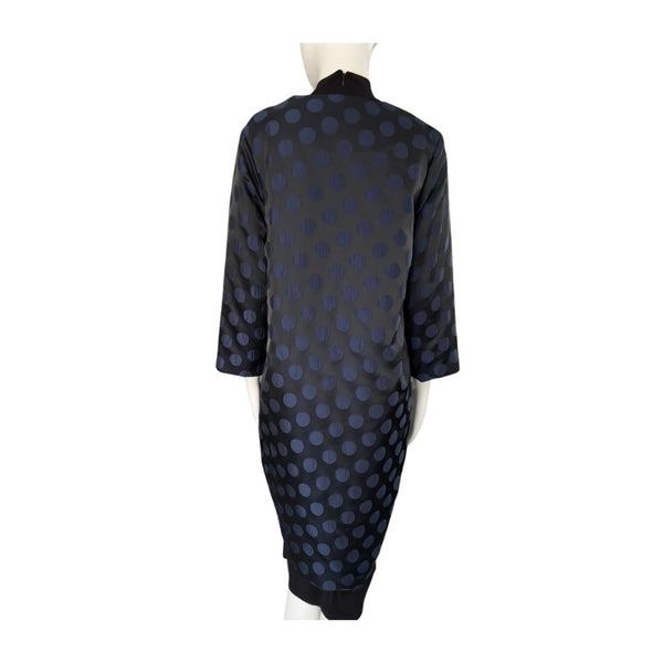 Carolyn Donnelly The Edit Polka Dot Longline Coat Black Navy Size 8 - Preloved