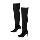 Black knee-high boots on a white background