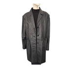 Black leather coat on a mannequin against a white background