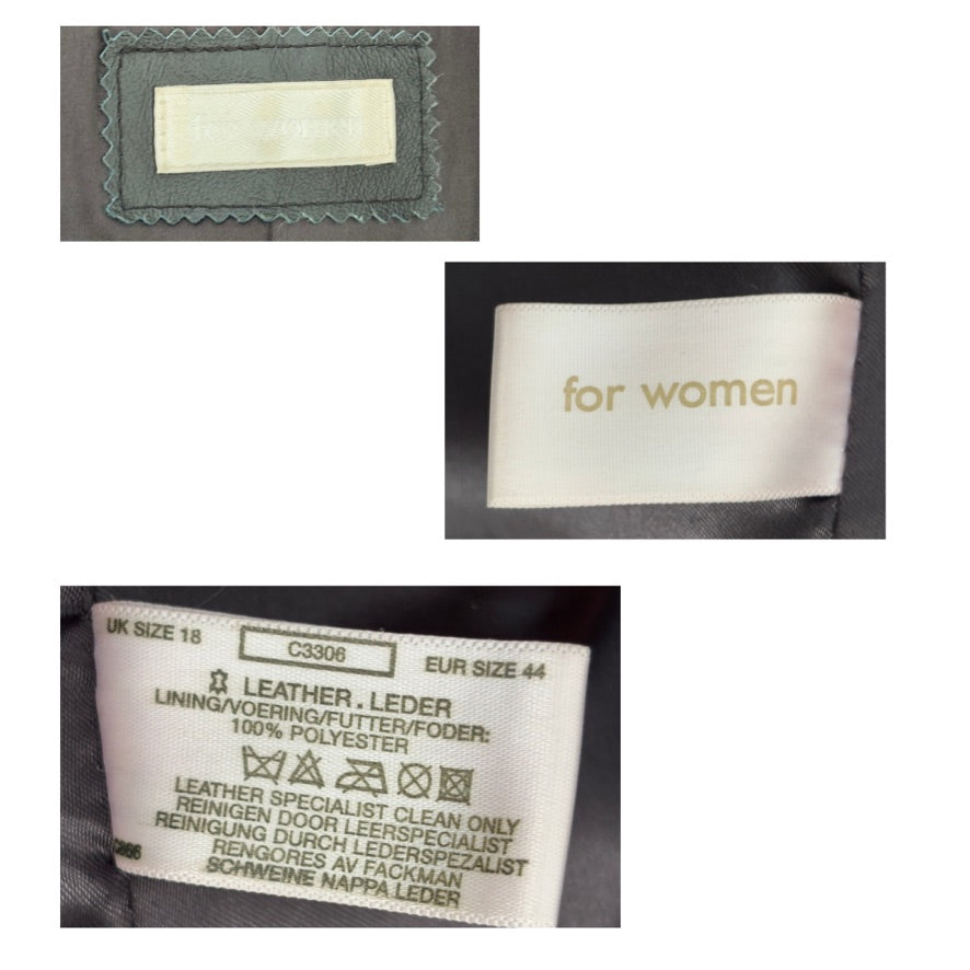 Close-up of clothing labels indicating size, material, and care instructions.