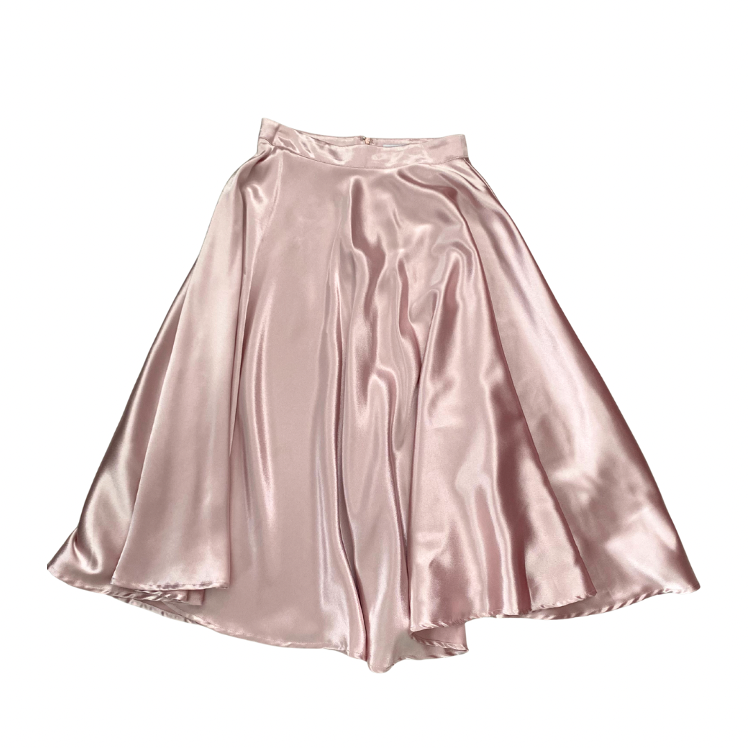 Pink satin skirt on a white background