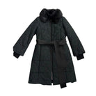 Black coat with fur collar on a white background