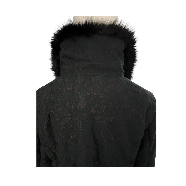 Black coat with fur hood on a white background