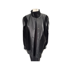 Black leather vest on a mannequin against a white background