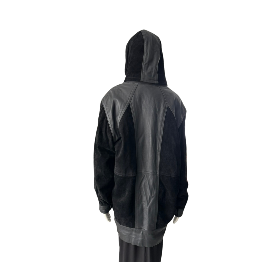 Black raincoat with reflective stripes on a white background