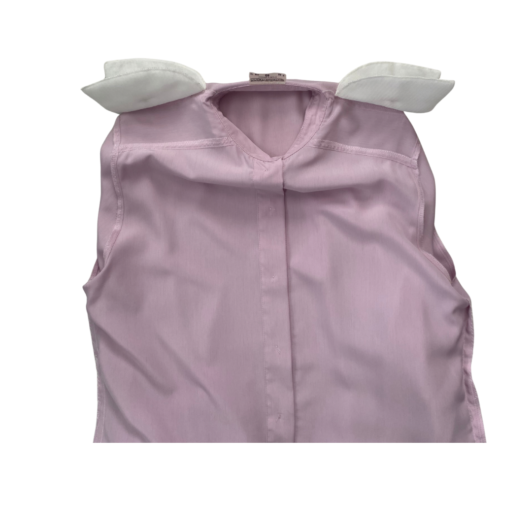 Pink shirt with white shoulder pads on a white background