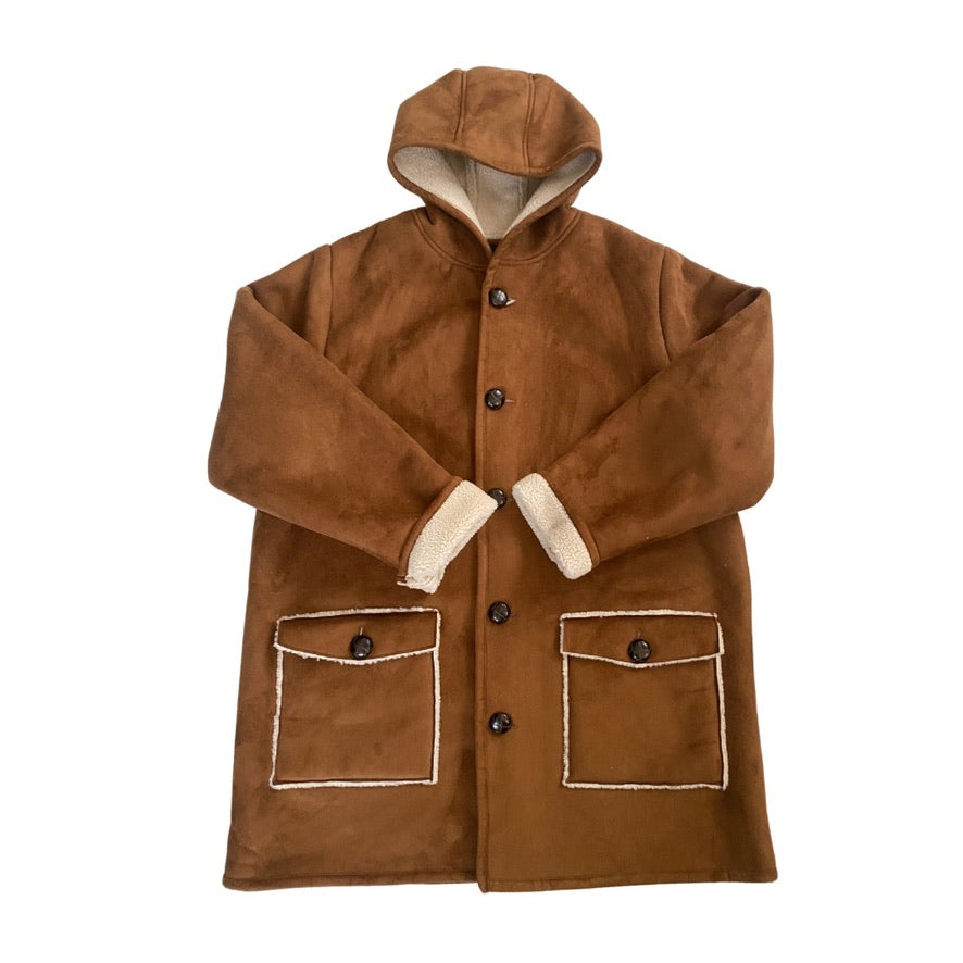 Brown coat with a hood on a white background