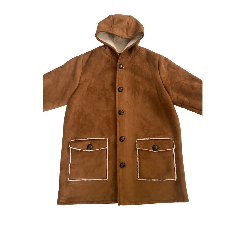 Brown coat with a hood on a white background