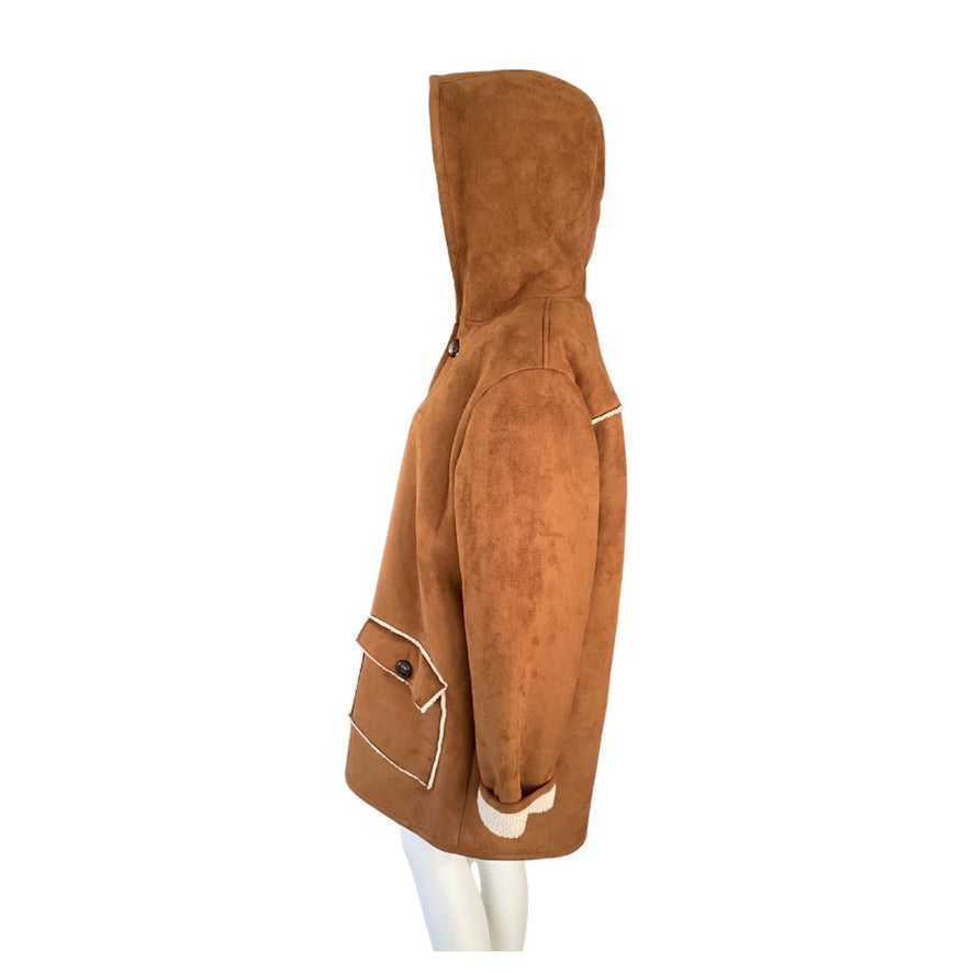 Brown hooded coat on a white background