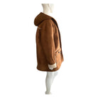 Brown hooded coat on a mannequin against a white background