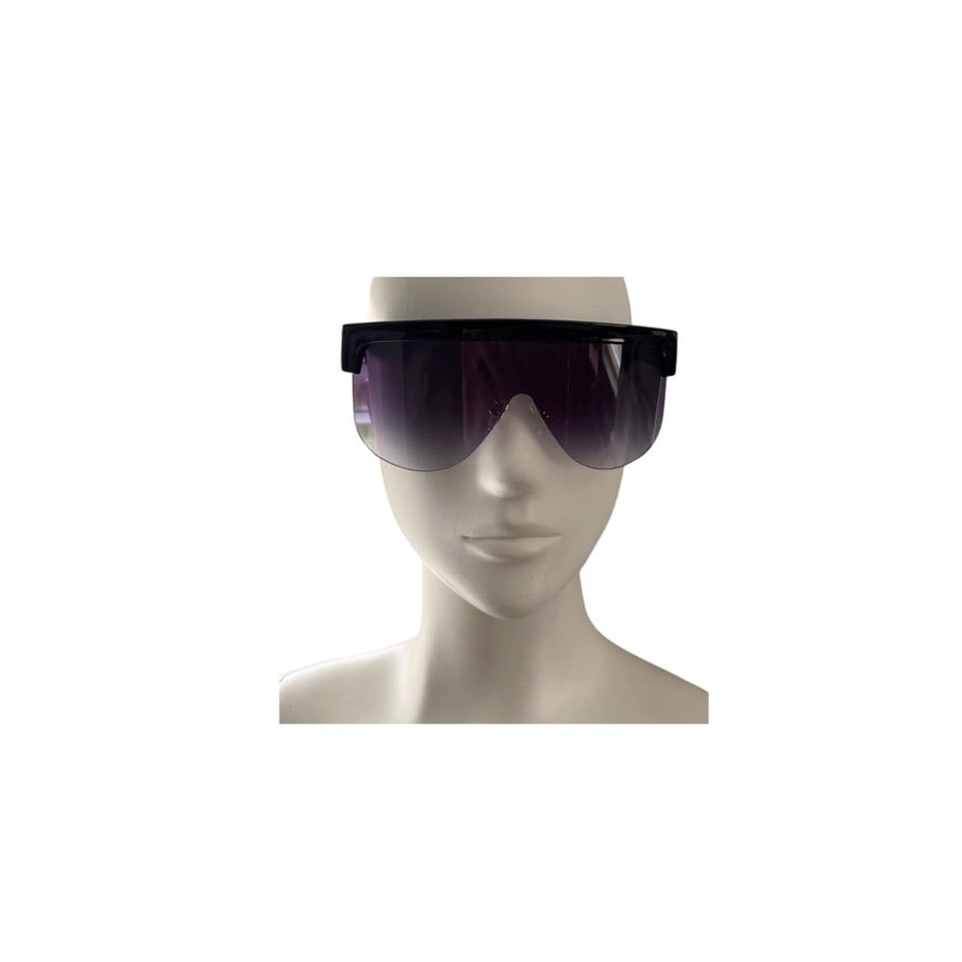 Black sunglasses on a mannequin head against a white background