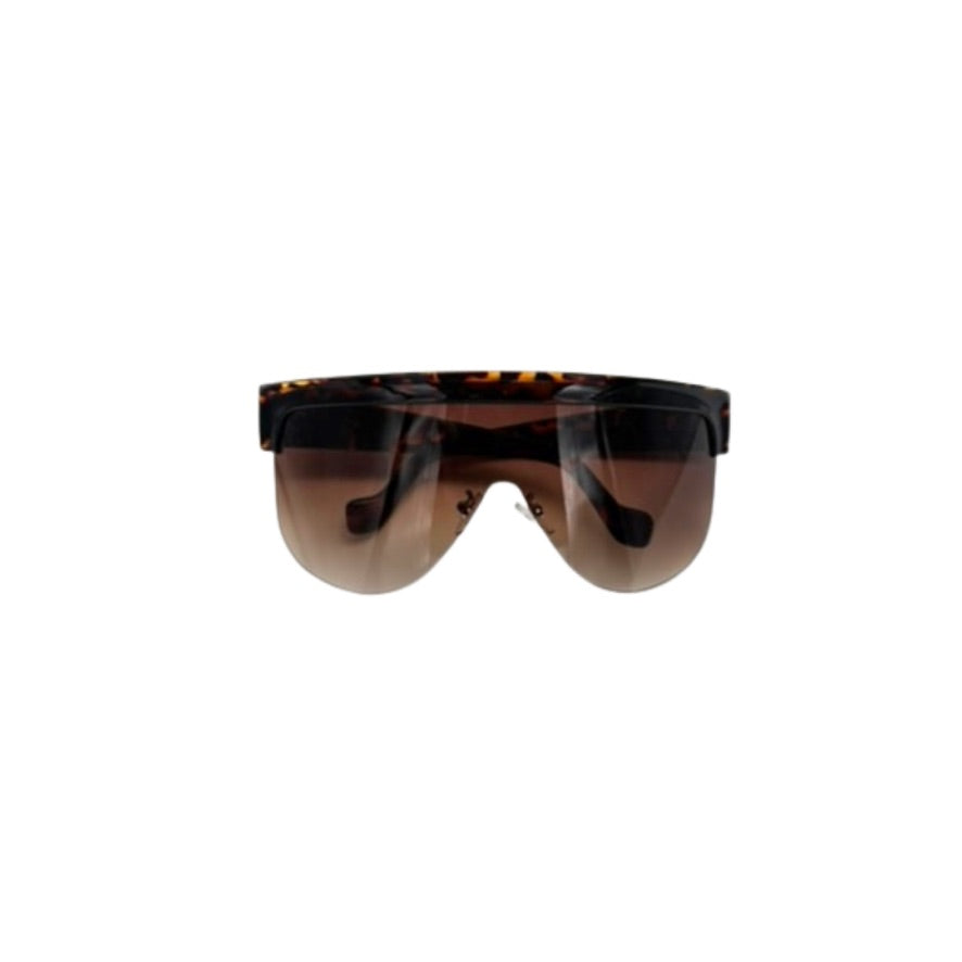 Sunglasses with tortoiseshell frame and gradient lenses on a white background