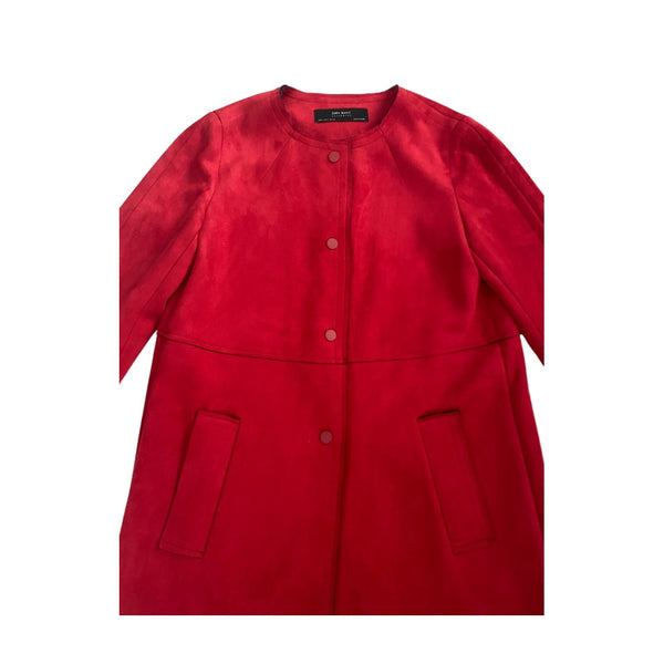 Zara Faux Suede Straight Coat Red SIZE S