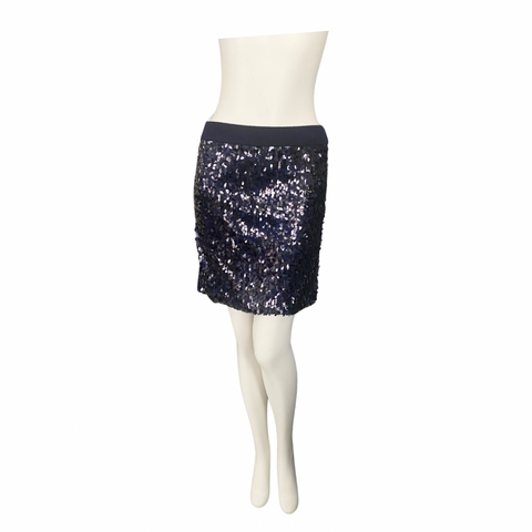 Sequins Fine Knit Fitted Skirt Navy SIZE M