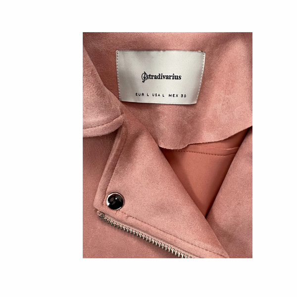 Stradivarius Rose Pink Faux Suede Biker Jacket Size L – Preloved