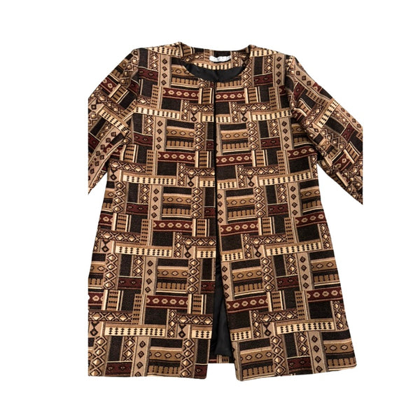 Aztec Print Jacquard Coat Brown Size 14 - New