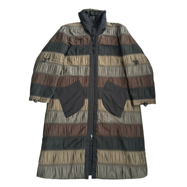 Stripe Ruched Metallic Long Coat Brown Size 14 - Vintage