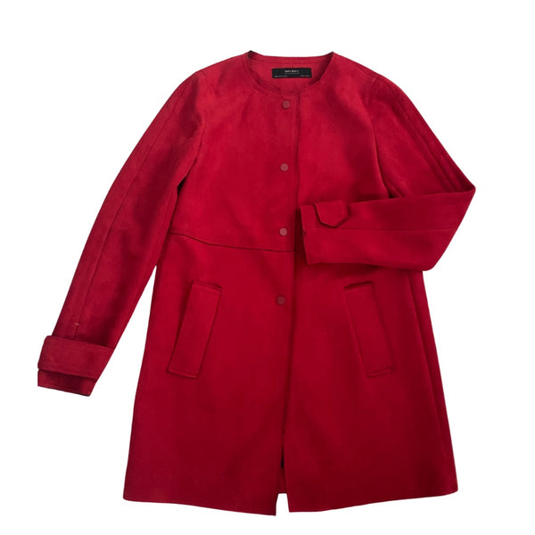 Zara Faux Suede Straight Coat Red SIZE S