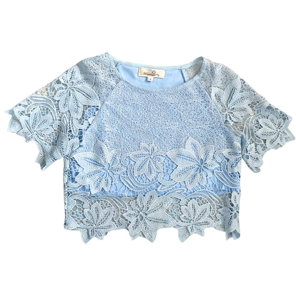 Lace Appliqué Crop Top Blue