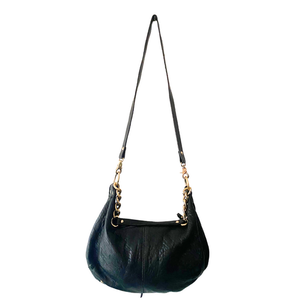 VINTAGE Leather Slouch Shoulder Bag Black