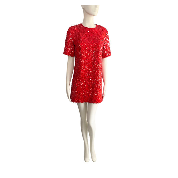 Zara Sequins T-Shirt Dress Red SIZE S