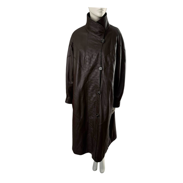 Leather Chevron Maxi Coat Brown Size 16 - Vintage