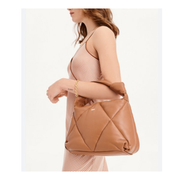 DKNY Leather Quilted  Knot Bag  Camel