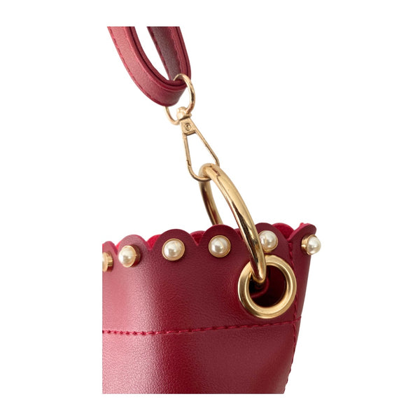 Pearl Stud Bucket Bag Large Red