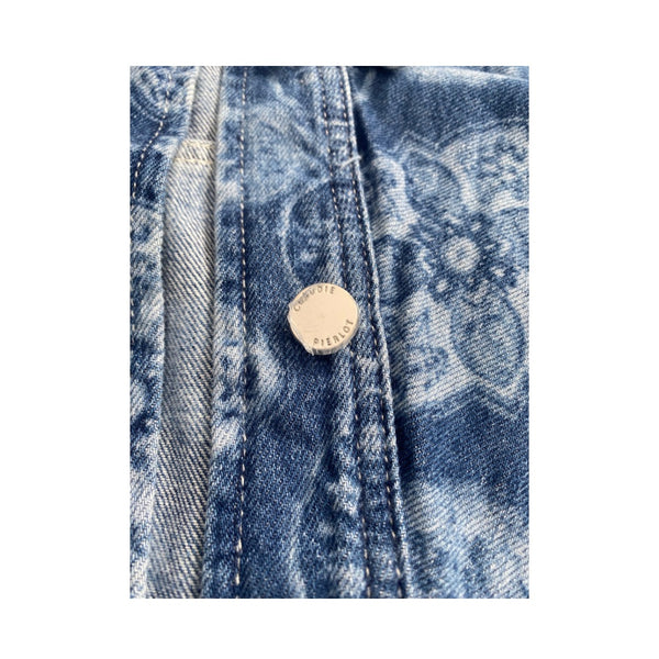 CLAUDIE PIERLOT Voyage Printed Denim Jacket Blue SIZE 14