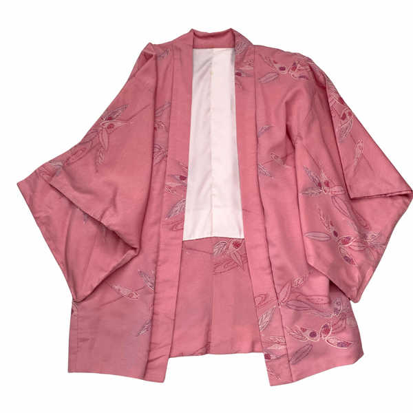 Vintage Pink Embroidered Kimono Jacket – One Size
