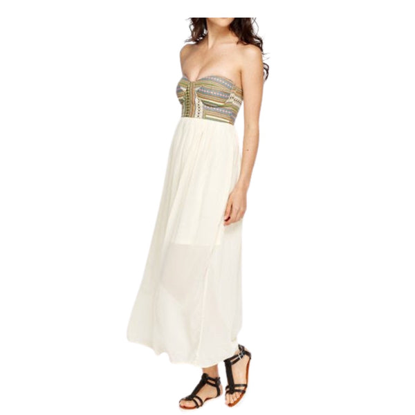 Contrast Strapless Sheer Maxi Dress Cream