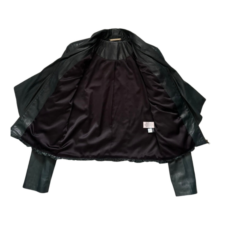 Black leather jacket on a white background