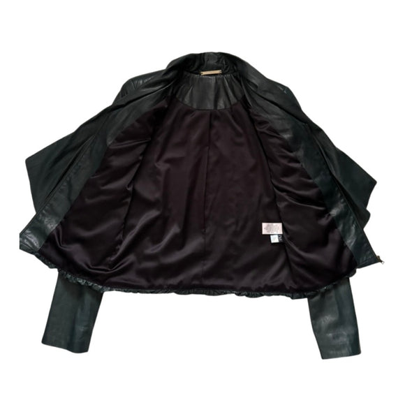 Black leather jacket on a white background