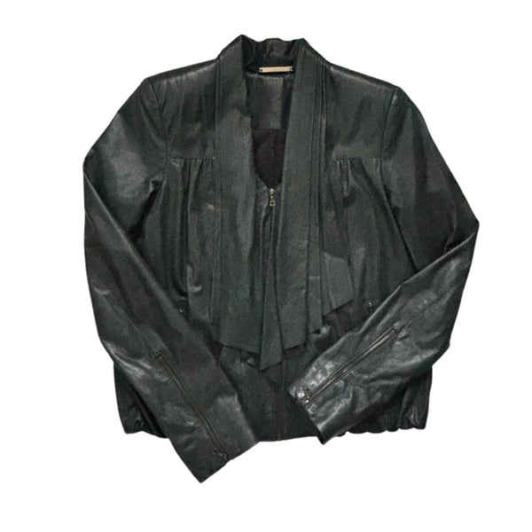 Green leather jacket on a white background