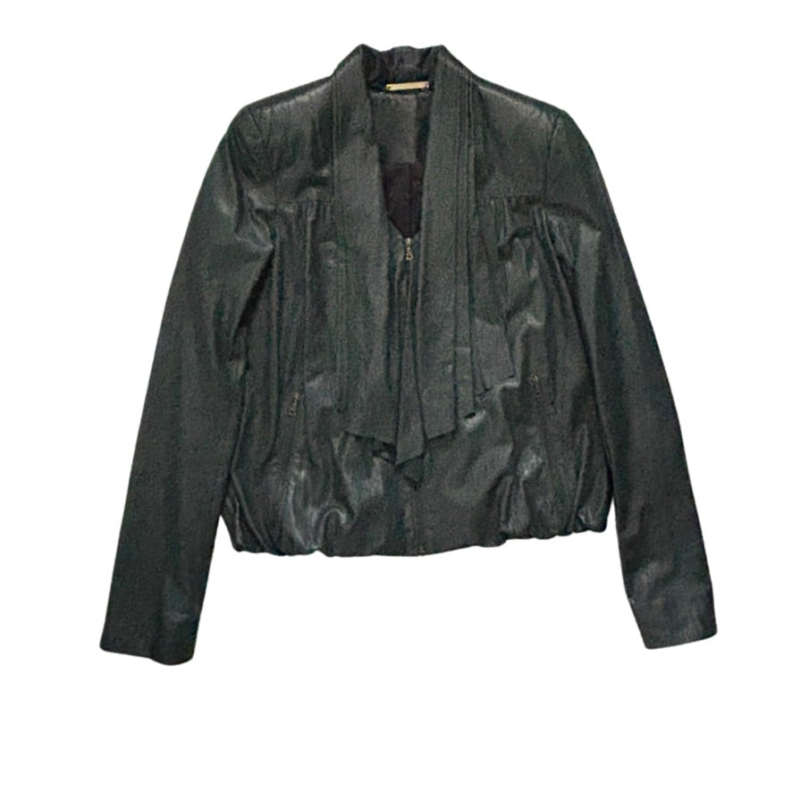 Green leather jacket on a white background