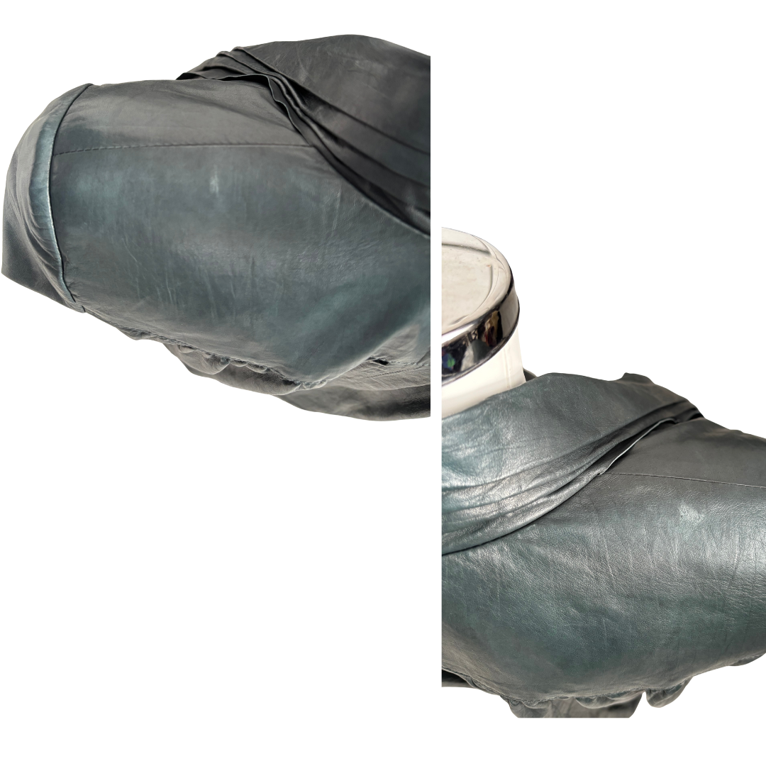 Green leather jacket shoulders on a white background