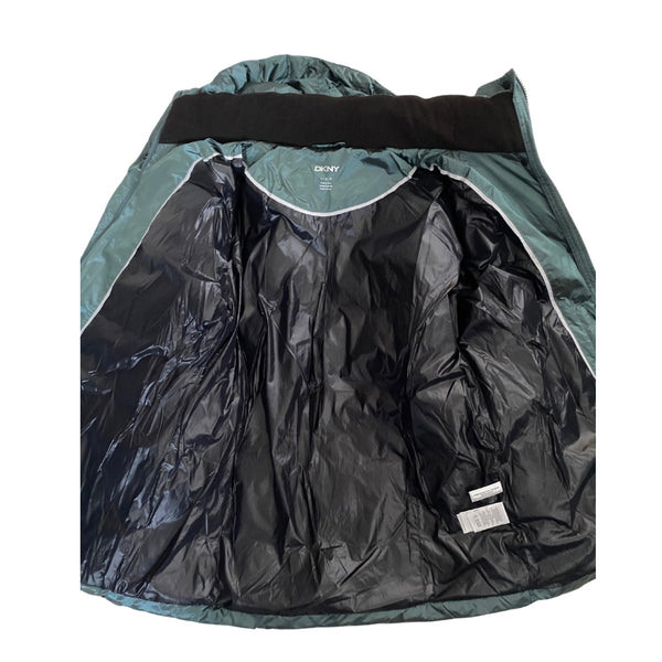 Black lining with green hood on a white background