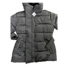 Dark gray puffer coat on a white background