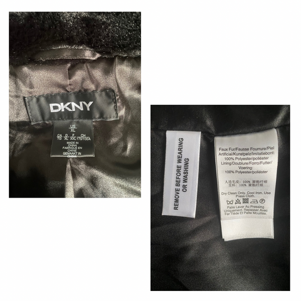 DKNY Faux Fur MIDI Coat Black SIZE XL - New