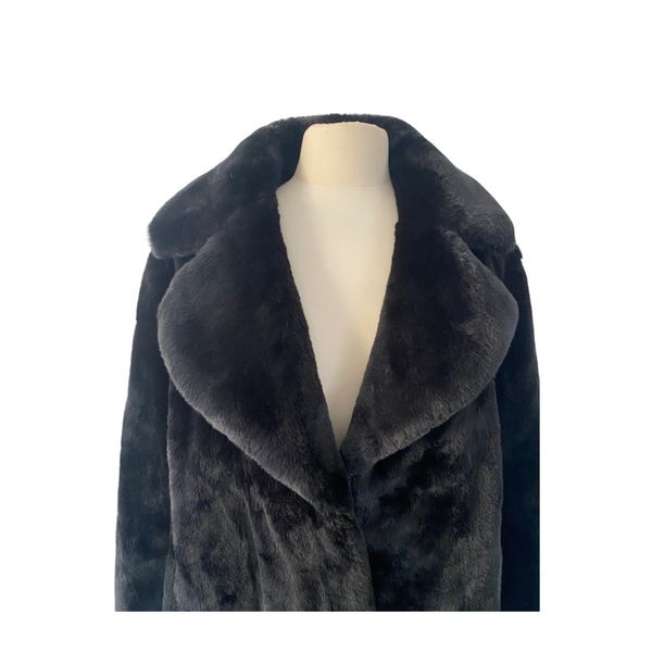 DKNY Faux Fur MIDI Coat Black SIZE XL - New