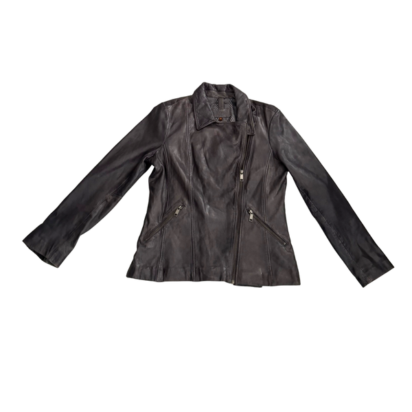 Grey leather jacket on a white background