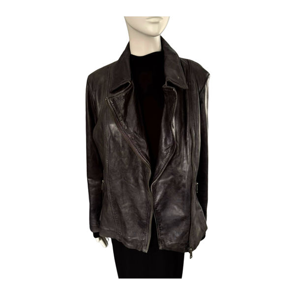 Grey leather vest on a mannequin against a white background