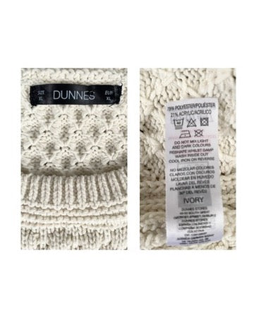Textile with Dunnes branding and care label on a white background