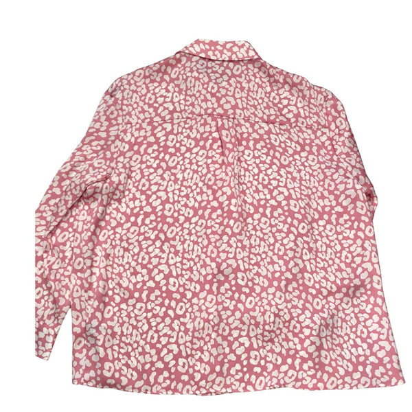 Pink leopard  patterned shirt on a white background