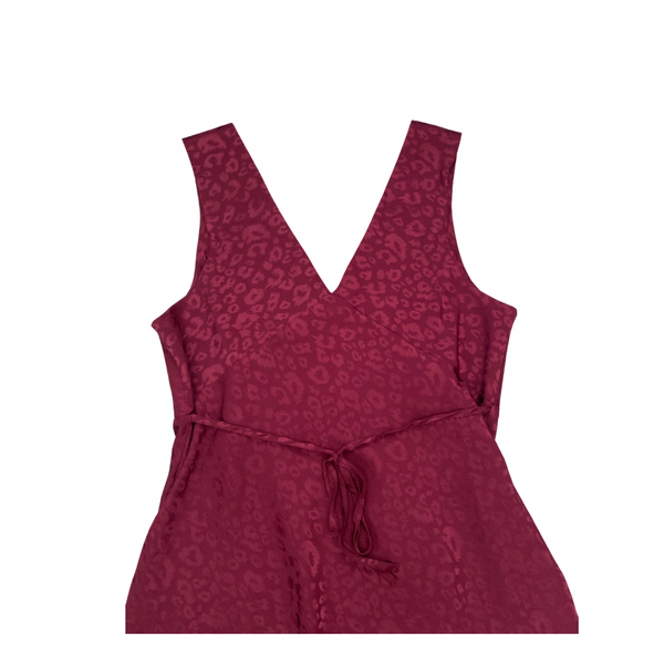 Maroon patterned dress on a white background