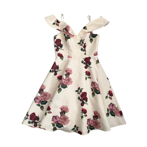 CHI CHI London Off-Shoulder Floral Skater Dress Cream SIZE 12